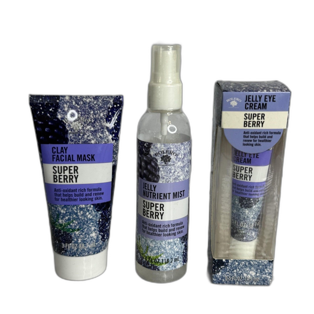 Bolero Beverly Hills Super Berry Clay Mask Jelly Mist Eye Cream 3pc Set Skincare